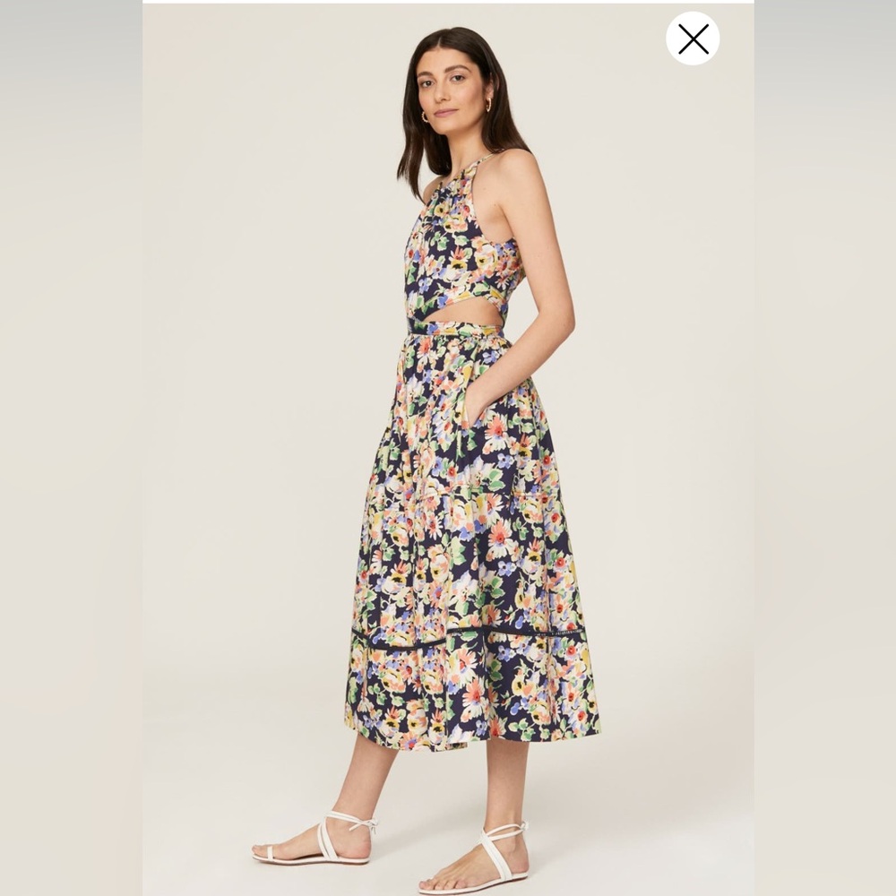 Something Navy Floral Midi Dress with Cutouts